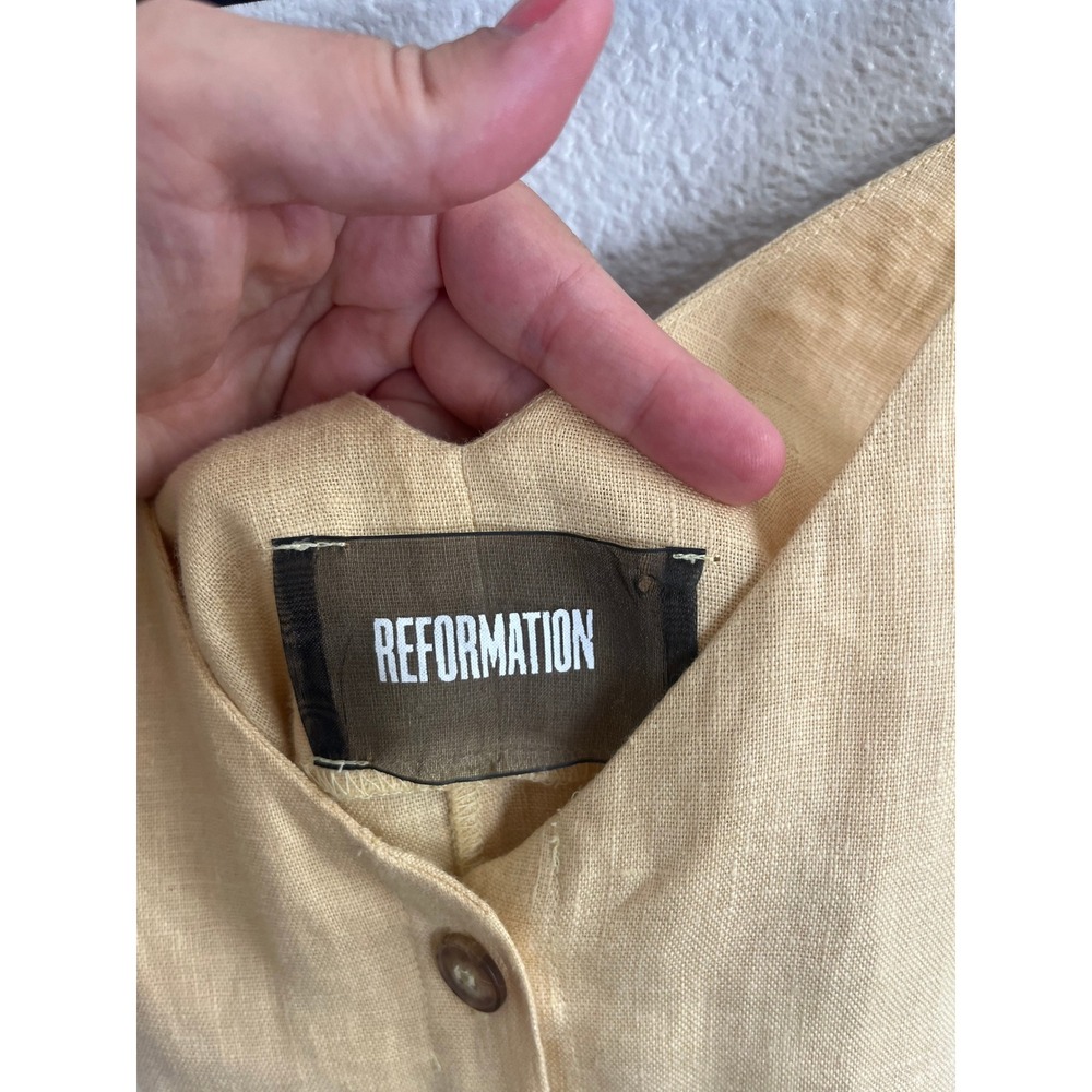 Reformation Mahalo Dress Midi Button Front Linen Blend Yellow Extra Small - Picture 4 of 8